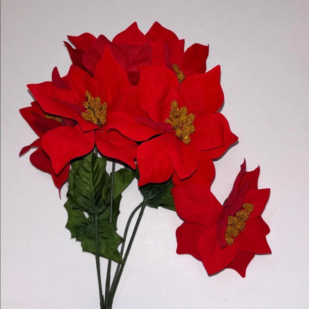 Red Poinsettia Artificial Floral Stems Holiday Bouquet RED POINSETTIAS SET OF 6